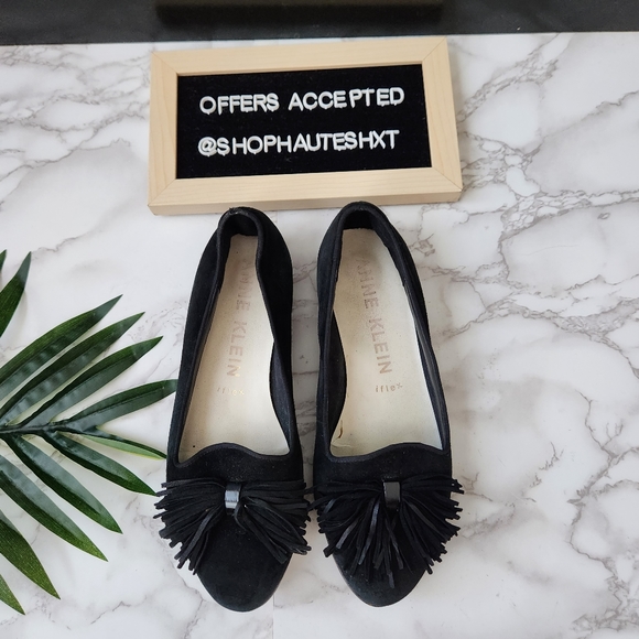 Anne Klein Dixie Tassle Black Suede Flats - Picture 5 of 9